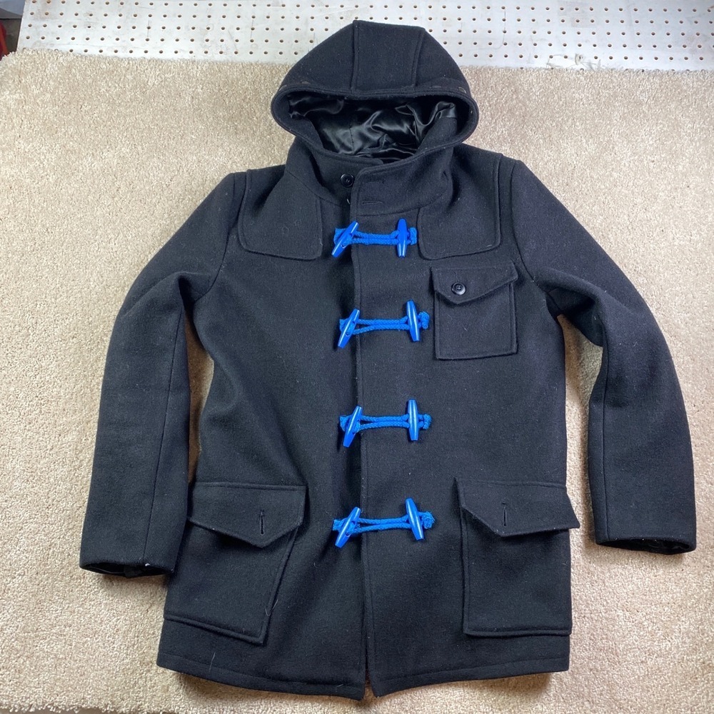 DC x Schott NYC Black‎ Hooded Wool Blend Duffle Coat Toggle Womens Medium